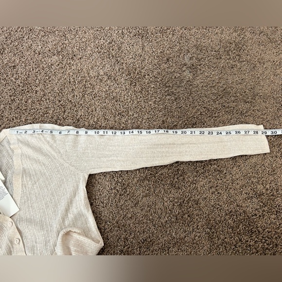 NWT White + Warren Linen Gauze Verigated Ribbed Cardi Top in Oatmeal Heather - Picture 12 of 13
